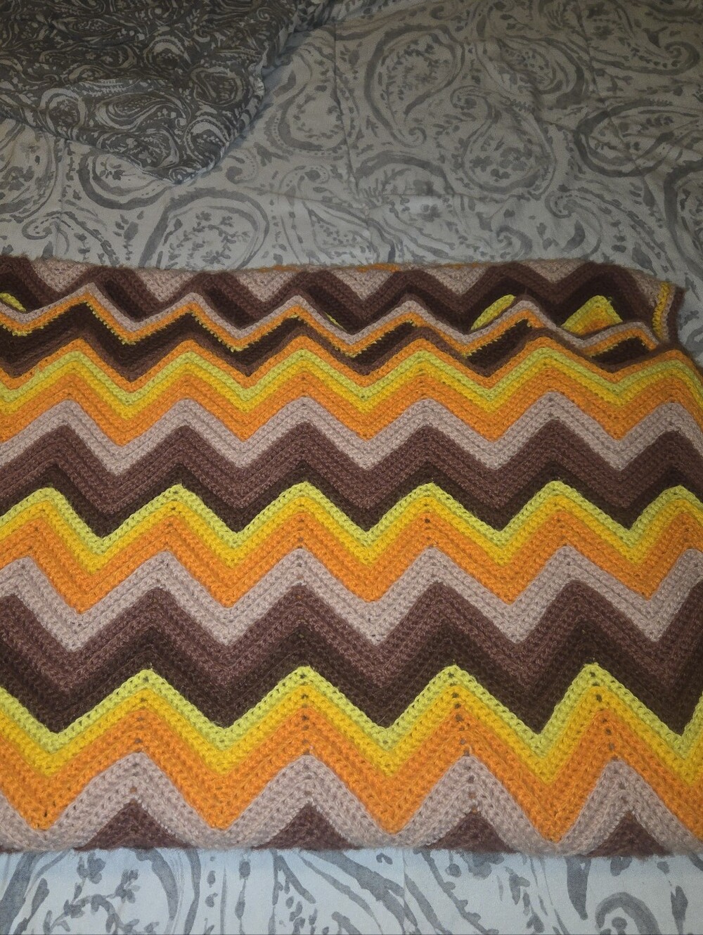 Handmade Chevron Throw Blanket in Brown, Orange, Yellow